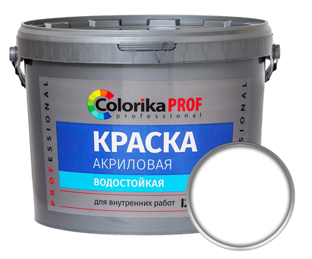 Краска акриловая COLORIKA PROF 122 водостойкая, база А (9 л) Фотография_0